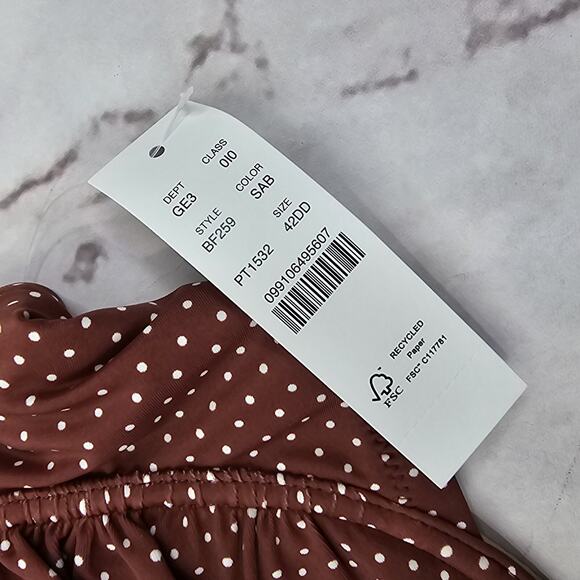 J Crew Swim Top 42DD Brown White Polka Dot Underwire Bikini Sable Bow BF259 - Picture 10 of 10